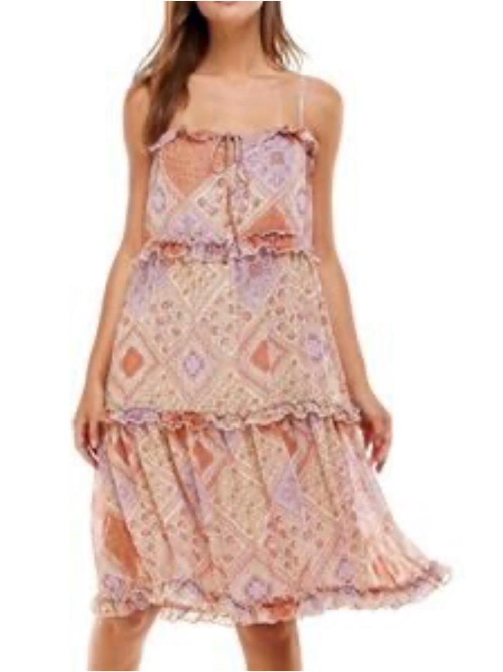 June & Hudson Patchwork Asymmetrical Ruffle Boho Midi Dress Size M NWT - Picture 2 of 13